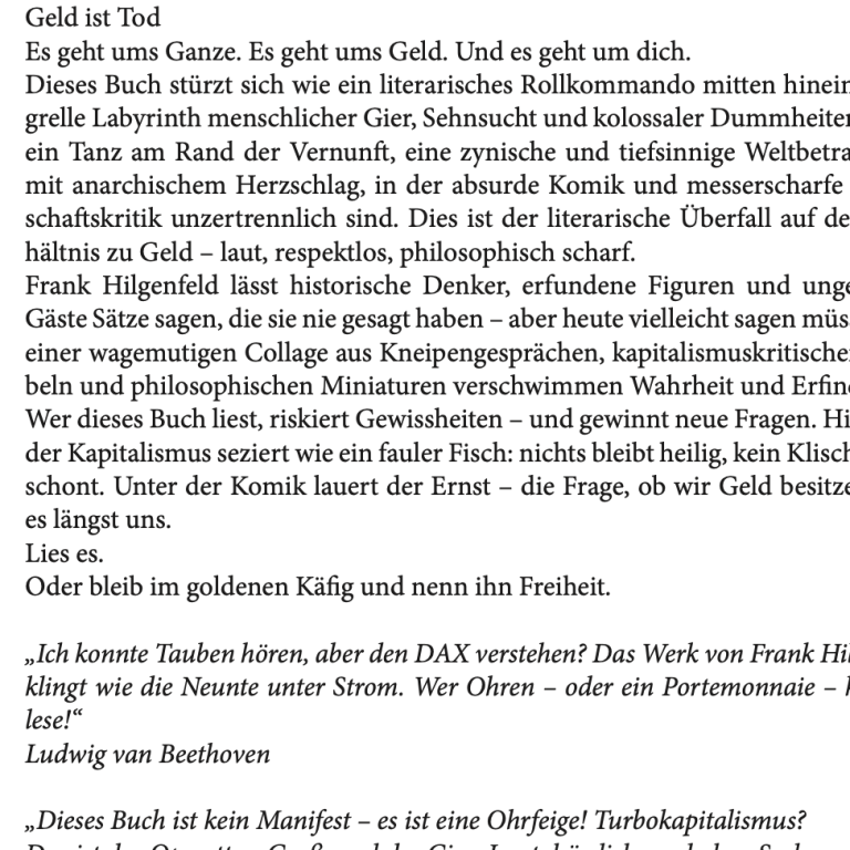 Klappentext Geld ist Tod ISBN: 978-3-98885-962-4